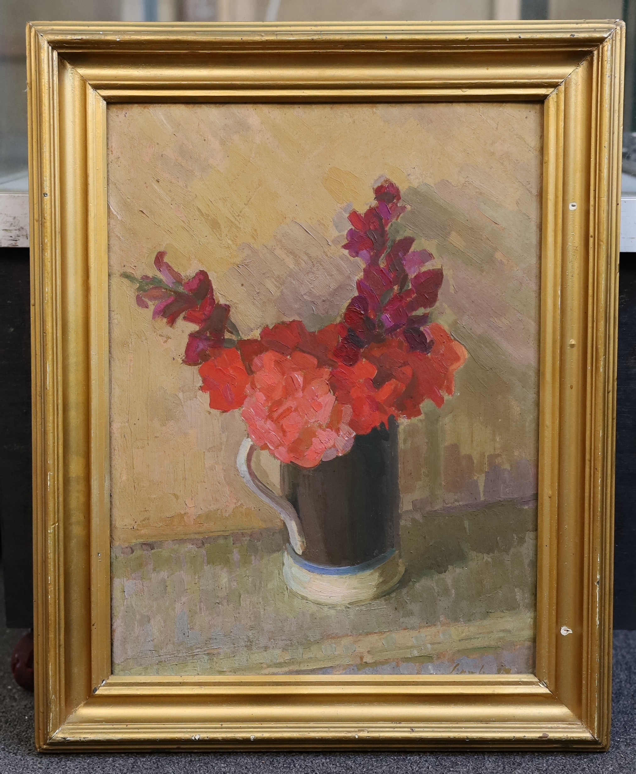 Henry Lamb R.A. (British, 1883-1960), Geraniums and Antirrhinums, oil on board, 43 x 32cm